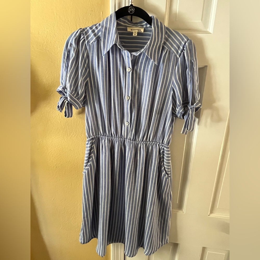 H&M Blue and White Striped Mini Dress